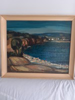 Signed beach oil painting