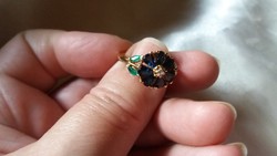 Különleges Zafír-Gyémánt és smaragd 14.kr.arany gyűrű.Mester jegyes