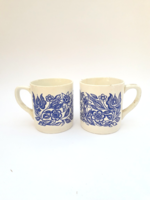 Gránit kék mintás virágos bögrepár, csészék - retro porcelán