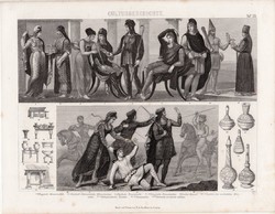 Történelem, kultúra - ókor (23), egyszín nyomat 1875, német, frígiai, kis-ázsiai, görög,Szászánida