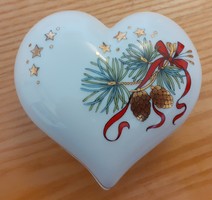 Hollóházi karácsonyi mintás szív alakú bonbonier