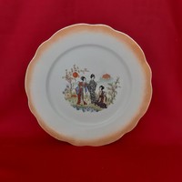 Antik, Zsolnay porcelán tányér, japán, gésa mintával