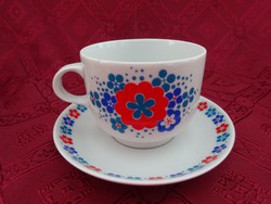 Alföldi porcelán teáscsésze + alátét. Piros/kék mintával.
