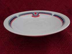 Alföldi porcelán piros/kék/szürke mintás leveses tányér.