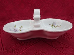 Zsolnay porcelán lila virágú só- és paprikatartó, hossza 12,5 cm.