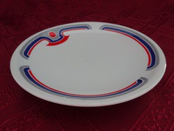 Alföldi porcelán piros/kék/szürke csíkos süteményes tányér.