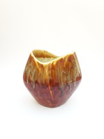 Gránit Kispest retro porcelán aszimmetrikus váza - barna, csorgatott mázas váza