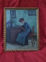 Antik, kvalitásos festmény 1900, múzeumi pecséttel.
