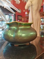  Art Deco Zsolnay  zöld /arany  eozin kerámia váza. RITKA! F-24
