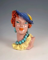 Komlósi kerámia női  fej.Art Deco." Vörös hajú lány".Kézzel festve színes  máz. RITKASÁG! N-45