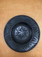 István Fazekas Náududvari black lace patterned ceramic wall bowl marked p142