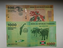 Burundi 500 + 1000 francs  2015 UNC