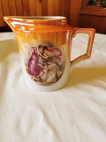 Lüsztermázas jelenetes Zsolnay porcelán teáshoz kiöntő, nagy méretű