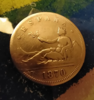 2 spanyol peseta 1870, ezüst