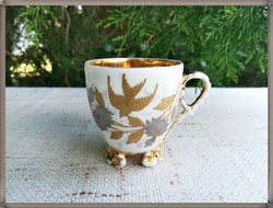 Kézzel festett és készült madár-virág mintás antik porcelán kávés csésze