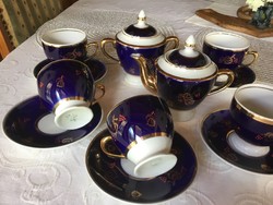 Dovbysh Orosz teás vagy hosszú kávés készlet, kobalt-arany-fehér kézi (11)
