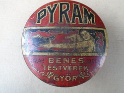 1910-ből Pyram padló fényesítő. Benes testvérek Győr. Fémdoboz.