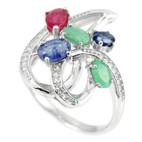 57 And genuine ruby emerald sapphire 925 silver ring