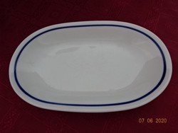Alföldi porcelán, kék csíkos főzelékes tányér, hossza 25,5 cm.