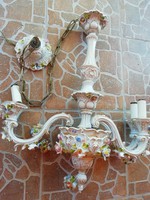 Capodimonte olasz porcelán csillár, 3 ágú, barokk stílus 