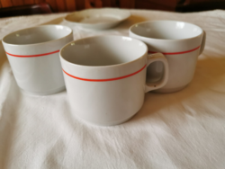3 db Zsolnay porcelán piros csíkos kávés, capuccinós bögre
