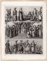 Ázsia népei, metszet 1849 (65), német, Brockhaus, eredeti, kurd, perzsa, afgán, Buhara, üzbég