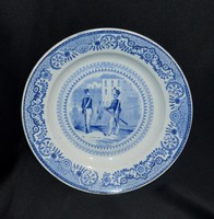 Antik Gien francia jelenetes tányér (1840 körül)