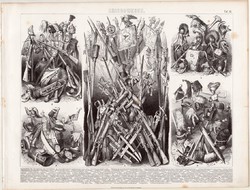 Fegyverek, ruházat XVIII. - XIX. század, egyszín nyomat 1875 (12), német, Brockhaus, eredeti, katona
