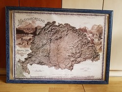 Pokorny Tódor: Magyarország hegyrajzi és vízrajzi térkèpe, kb.70x90, üvegezett keretben