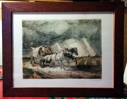 Paul Udvary rare colorful etching in beautiful frame