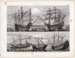 A nagy Harry, Henri Grâce à Dieu, egyszín nyomat 1875 (3), Brockhaus, eredeti, hadihajó gálya, hajó