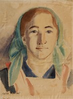 Vajda Lajos jelzéssel: Kendős lány portréja, 1940