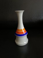 Retró Hollóházi porcelán váza kék narancs csík dekorral