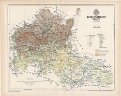 Heves vármegye térkép 1894 (2), lexikon melléklet, Gönczy Pál, 23 x 30 cm, megye, Posner Károly