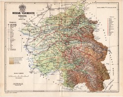 Bihar vármegye térkép 1896 (2), lexikon melléklet, Gönczy Pál, 23 x 30 cm, megye, Posner Károly