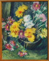 Kántor Andor (1901-1990): Virágcsendélet - olajfestmény keretezve