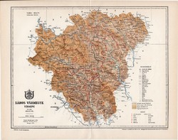 Sáros vármegye térkép 1894 (6), lexikon melléklet, Gönczy Pál, 23 x 30 cm, megye, Posner Károly