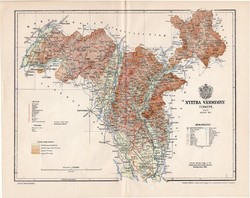 Nyitra vármegye térkép 1896 (2), lexikon melléklet, Gönczy Pál, 23 x 29 cm, megye, Posner Károly