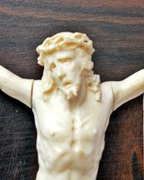41. Antik, CSONT Jézus Krisztus 11 cm, 30, cm feszület, impozáns, aprólékos, kereszt, korpusz