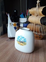 Hollóházi retro porcelán szuvenír - kis váza Zamárdi felirattal, Balatoni nyaralás emléke