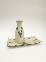 Szőlő és szőlőlevél mintás, modern kerámia szett, japán stílusú tányérka kiöntővel