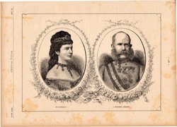 Ferenc József és Erzsébet (2), fametszet 1881, metszet, nyomat, Ország - Világ, Sissi, portré király