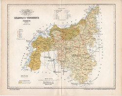 Szabolcs vármegye térkép 1894 (6), lexikon melléklet, Gönczy Pál, 23 x 30 cm, megye, Posner Károly