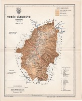 Turóc vármegye térkép 1897 (2), lexikon melléklet, Gönczy Pál, 23 x 29 cm, megye, Posner Károly