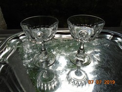 2 db Antik Kristály üveg pezsgős talpas pohár fazettált szárral
