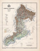 Zemplén vármegye térkép 1897 (1), lexikon melléklet, Gönczy Pál, 23 x 30 cm, megye, Posner Károly