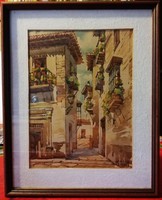 Granada - Nagyon régi, hibátlan állapotú festmény, felújítva, k.m. 32.5 x 40.5