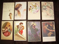 Hölgyek, párok - 8 db-os art deco - Corbella - képeslap gyűjtemény