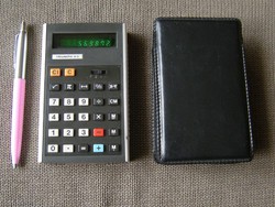 Retro working calculator, pocket calculator triumph 81 s + case add nszk german