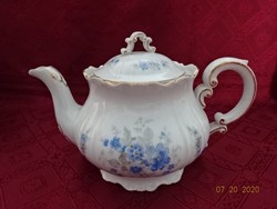 Zsolnay porcelán antik pajzspecsétes teáskanna, kék virágmintával (búzavirág).